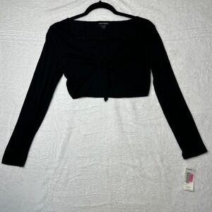 Great Escape Y2K NWT Tie Front Crop Top Girls L 14/16 Black Long Sleeve